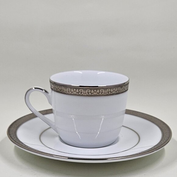 Flat Demitasse Cup & Saucer Set Grand Buffet Classic Platinum by Charter Club - Picture 4 of 16